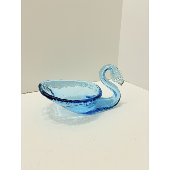 Swan -  Blown Blue Glass Candy or Trinket Dish  Modern /Vintage - Picture 3 of 6